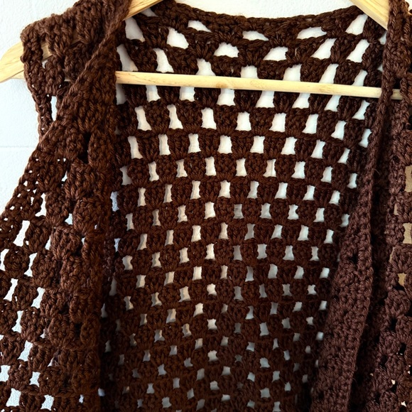 Handmade Brown Crochet Fringe Vest - Picture 4 of 7